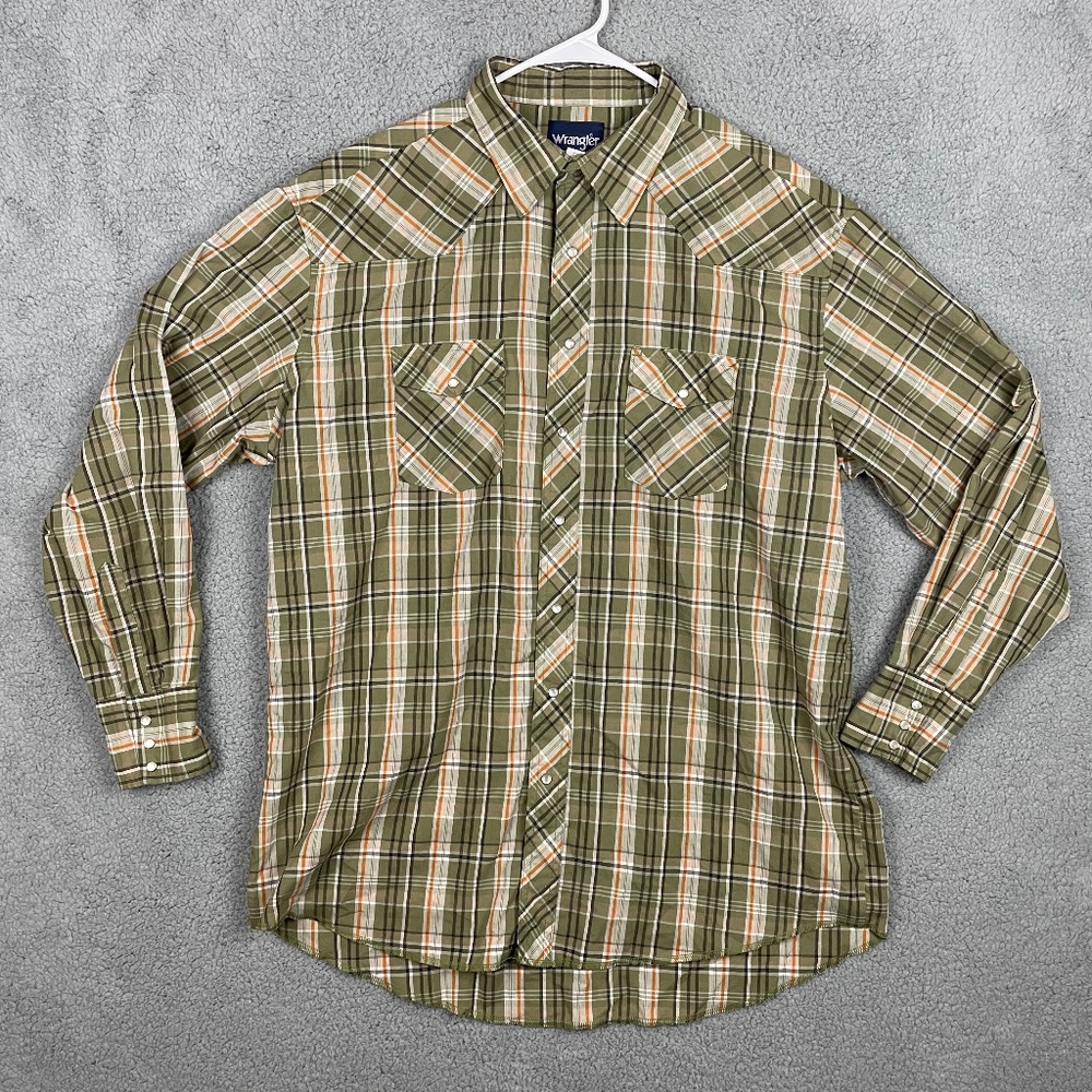 WRANGLER Snap Button Shirt Mens 17.5x37 Tall Collared Western L/S Plaid Cowboy